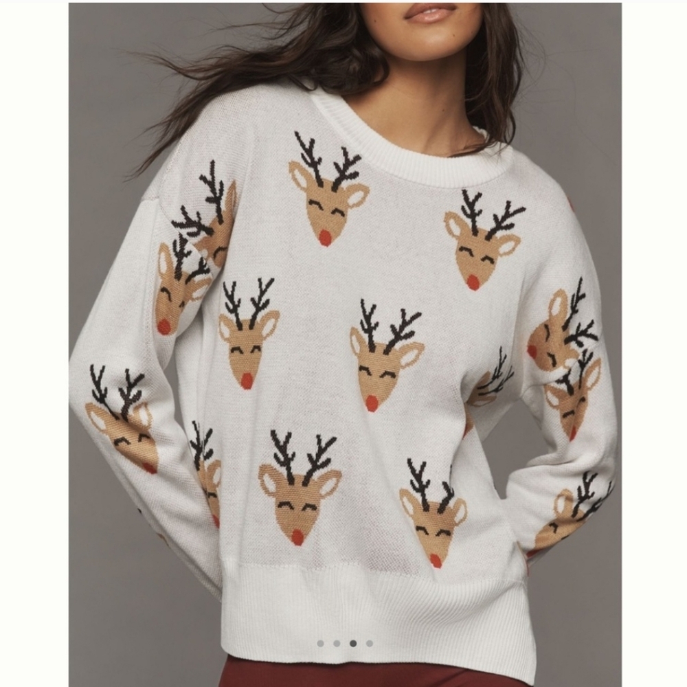 Anthropologie Beach Riot Christmas Reindeer Novelty Pullover Crewneck Sweater XL